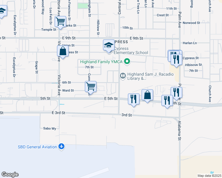map of restaurants, bars, coffee shops, grocery stores, and more near 7922 Midhurst Drive in Highland