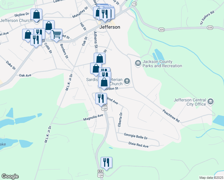 map of restaurants, bars, coffee shops, grocery stores, and more near 775 Gordon Street in Jefferson