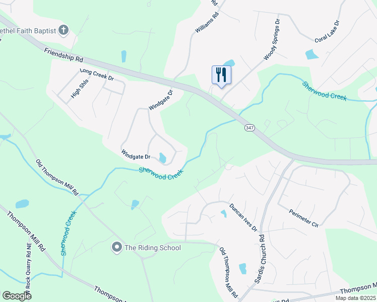 map of restaurants, bars, coffee shops, grocery stores, and more near 3342 Windpointe Court in Buford