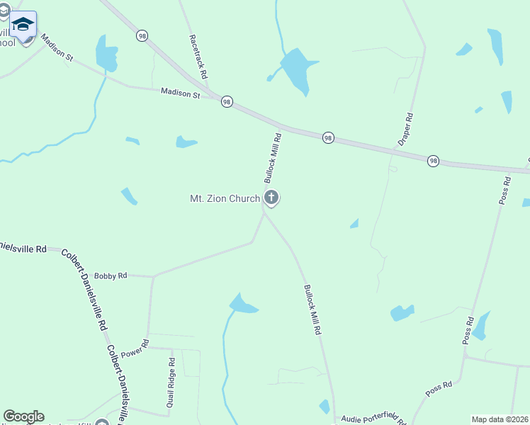 map of restaurants, bars, coffee shops, grocery stores, and more near 471 Bullock Mill Road in Danielsville