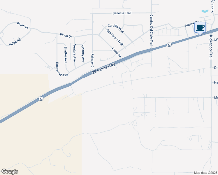 map of restaurants, bars, coffee shops, grocery stores, and more near 54595 Navajo Trail in Yucca Valley