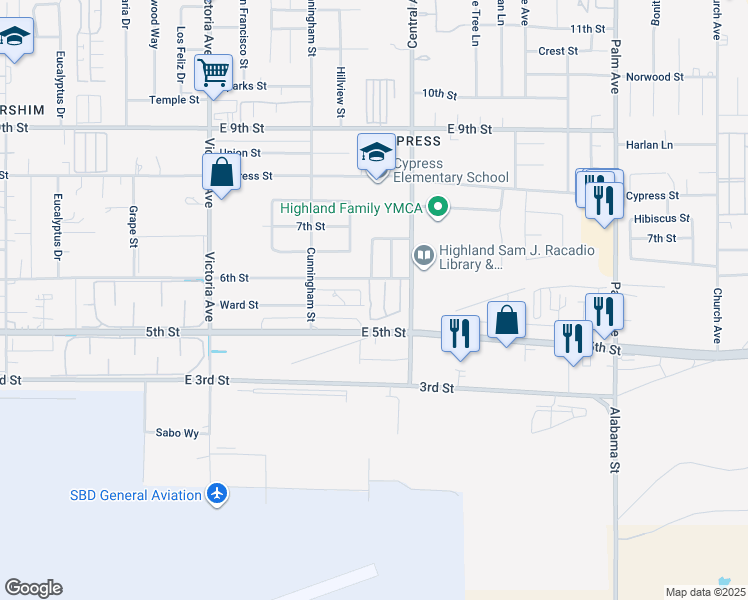 map of restaurants, bars, coffee shops, grocery stores, and more near 7945 Pinehurst Drive in Highland