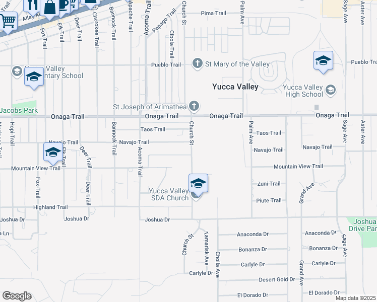 map of restaurants, bars, coffee shops, grocery stores, and more near 56250 Nez Perce Trail in Yucca Valley