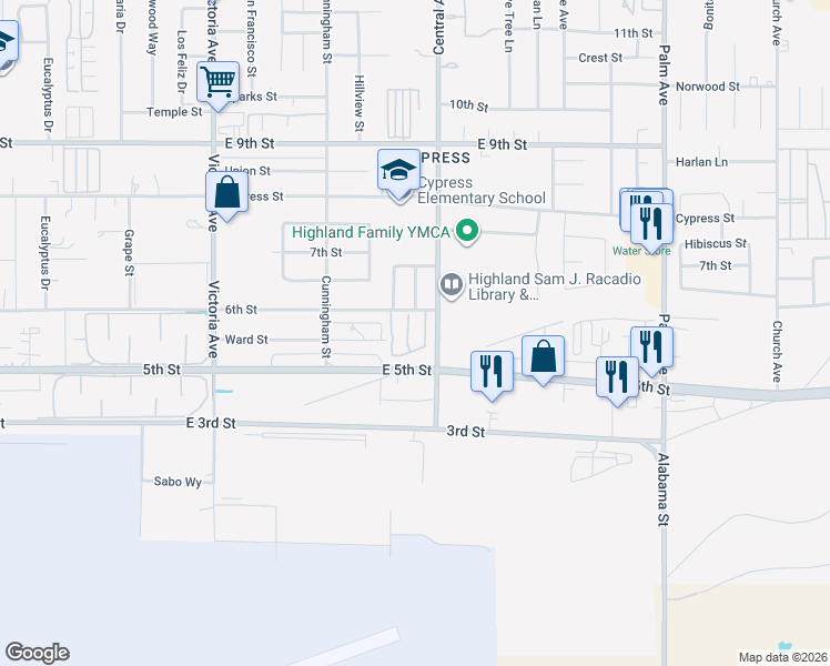 map of restaurants, bars, coffee shops, grocery stores, and more near 7941 Midhurst Drive in Highland