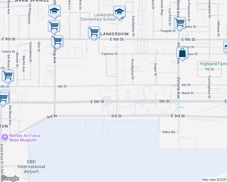 map of restaurants, bars, coffee shops, grocery stores, and more near 7942 Lankershim Avenue in Highland