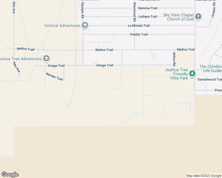 map of restaurants, bars, coffee shops, grocery stores, and more near 60300 Mountain Trail in Joshua Tree
