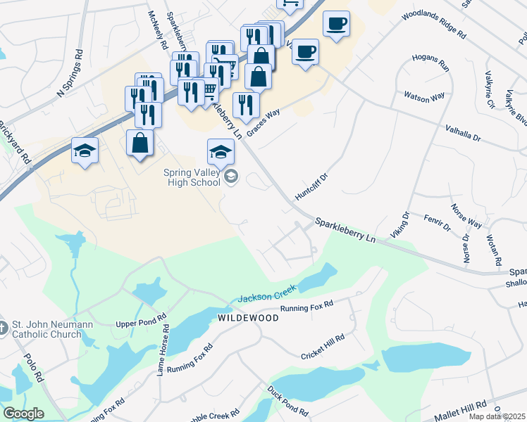 map of restaurants, bars, coffee shops, grocery stores, and more near 120 Sparkleberry Lane in Columbia