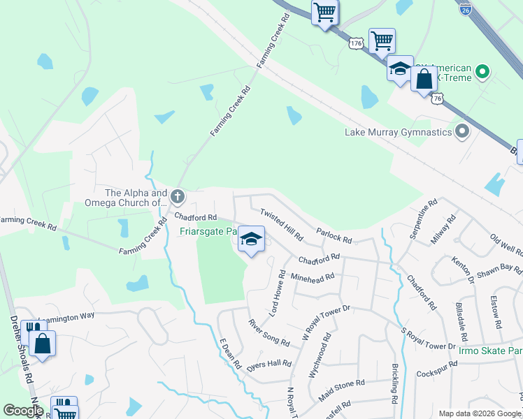 map of restaurants, bars, coffee shops, grocery stores, and more near 564 Parlock Road in Irmo