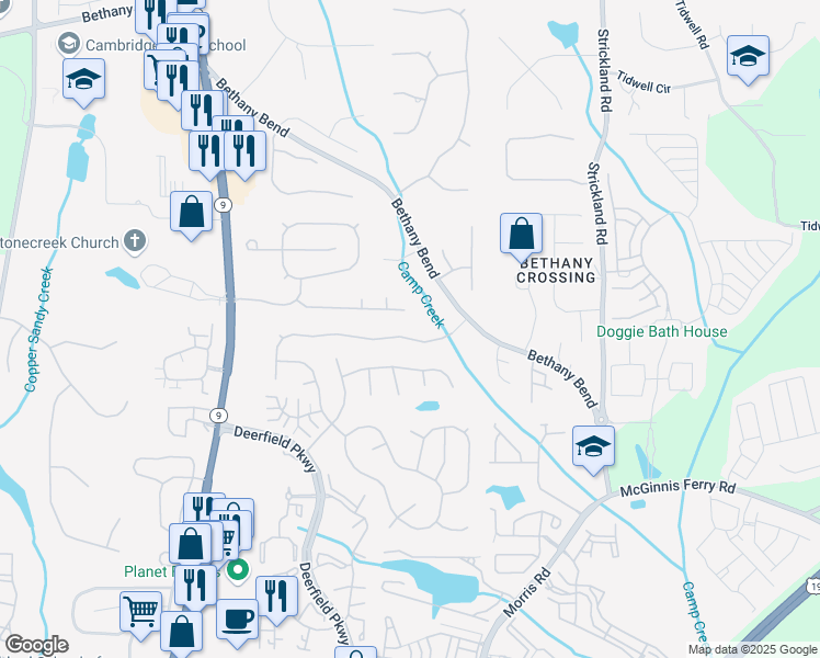map of restaurants, bars, coffee shops, grocery stores, and more near 3350 Serenade Court in Alpharetta
