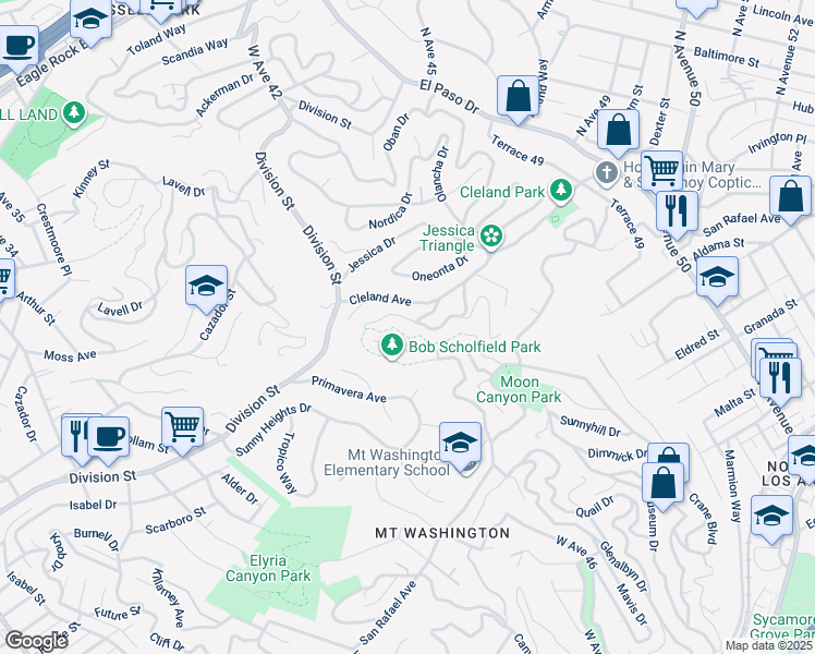 map of restaurants, bars, coffee shops, grocery stores, and more near 4456 San Andreas Avenue in Los Angeles