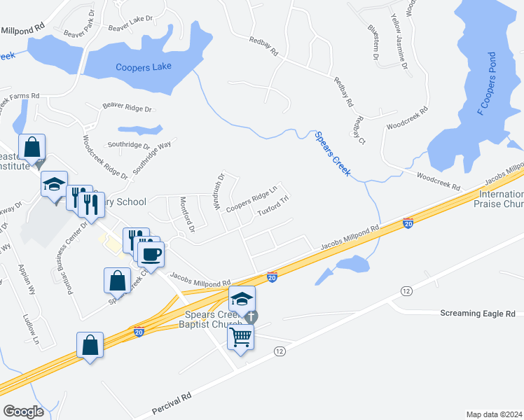 map of restaurants, bars, coffee shops, grocery stores, and more near 915 Tuxford Trail in Elgin