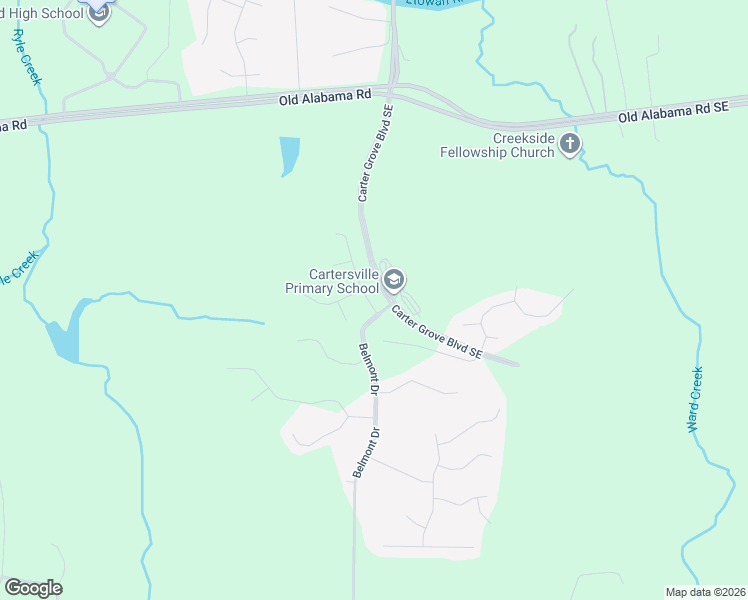 map of restaurants, bars, coffee shops, grocery stores, and more near 5 Aspen Lane Southeast in Cartersville