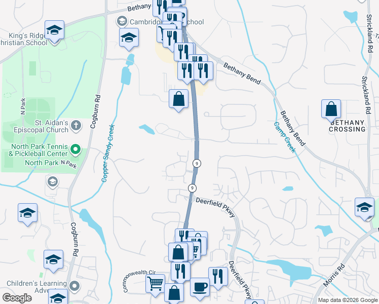 map of restaurants, bars, coffee shops, grocery stores, and more near 2963 Oakside Circle in Milton
