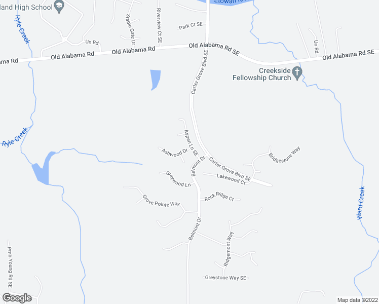 map of restaurants, bars, coffee shops, grocery stores, and more near 10 Aspen Lane Southeast in Cartersville