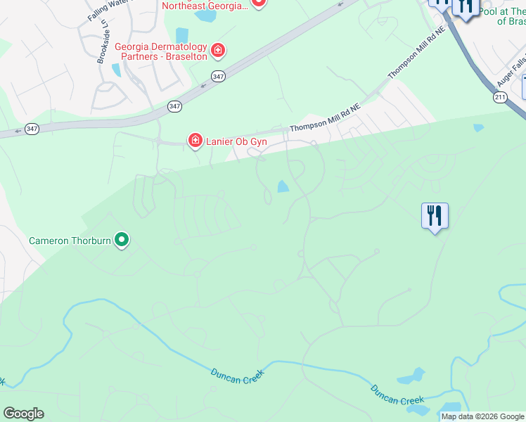 map of restaurants, bars, coffee shops, grocery stores, and more near 2895 Shumard Oak Drive in Braselton