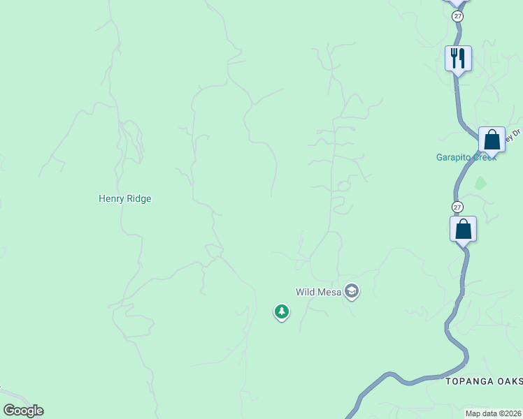 map of restaurants, bars, coffee shops, grocery stores, and more near 2338 Luse Tank Road in Topanga