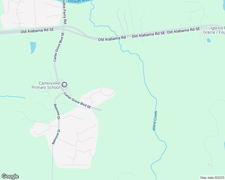 map of restaurants, bars, coffee shops, grocery stores, and more near 24 Bridgestone Way in Cartersville