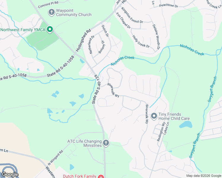map of restaurants, bars, coffee shops, grocery stores, and more near 1400 Riverwalk Way in Irmo