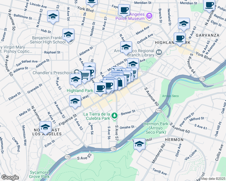 map of restaurants, bars, coffee shops, grocery stores, and more near in Los Angeles