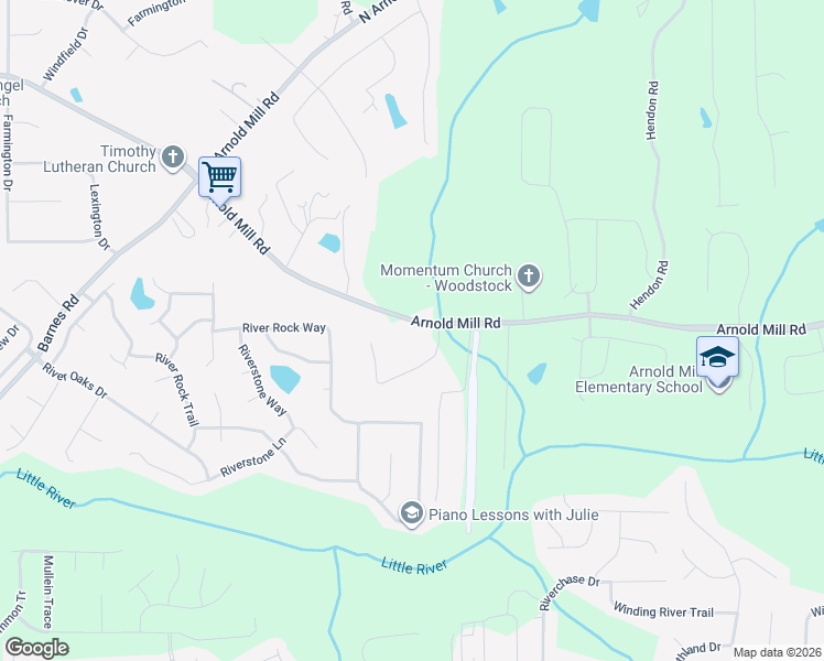 map of restaurants, bars, coffee shops, grocery stores, and more near 642 Arnold Mill Road in Woodstock