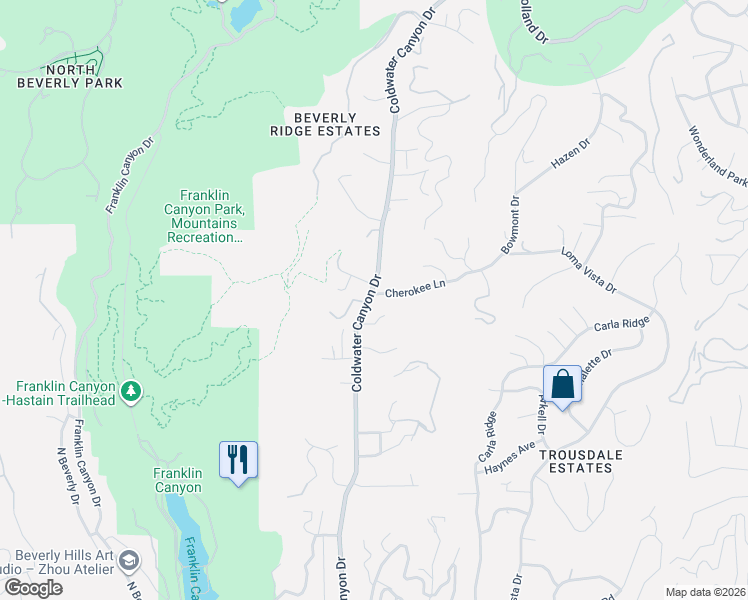 map of restaurants, bars, coffee shops, grocery stores, and more near 2072 Coldwater Canyon Drive in Beverly Hills