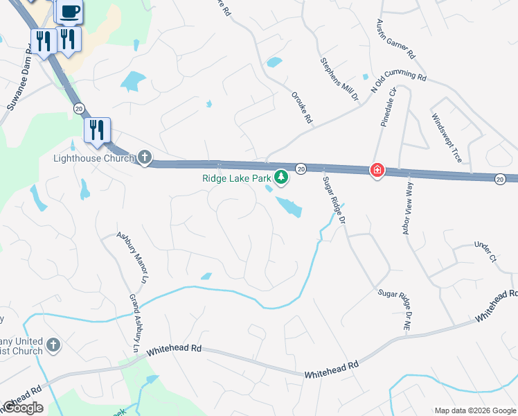 map of restaurants, bars, coffee shops, grocery stores, and more near 5649 Snowy Orchid Drive in Sugar Hill