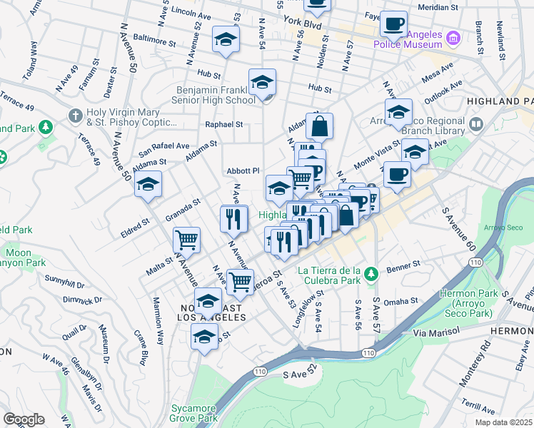 map of restaurants, bars, coffee shops, grocery stores, and more near in Los Angeles