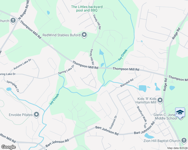 map of restaurants, bars, coffee shops, grocery stores, and more near 3941 Sovereign Drive in Buford