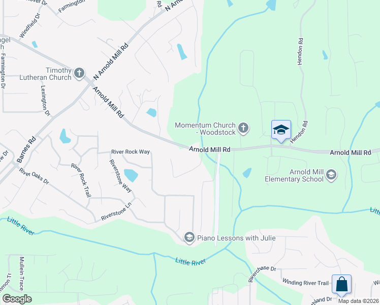 map of restaurants, bars, coffee shops, grocery stores, and more near 642 Arnold Mill Road in Woodstock