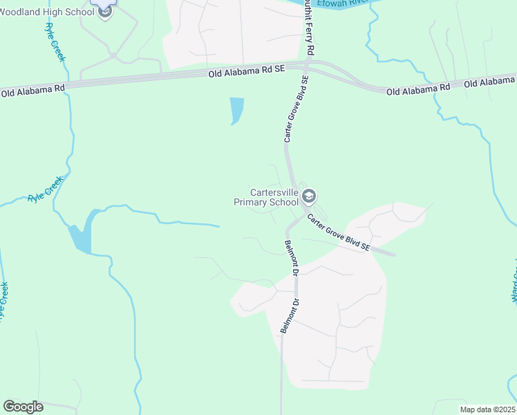 map of restaurants, bars, coffee shops, grocery stores, and more near 17 Ashwood Drive in Cartersville