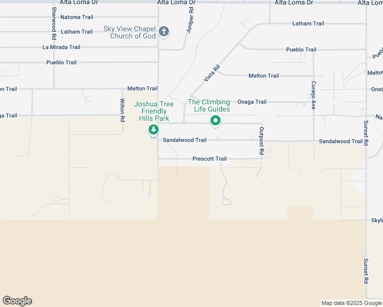map of restaurants, bars, coffee shops, grocery stores, and more near 61034 Prescott Trail in Joshua Tree