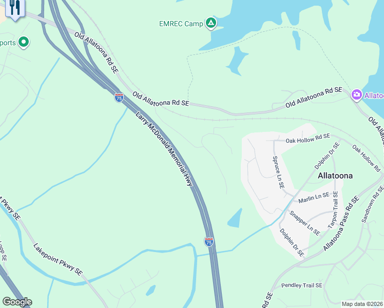map of restaurants, bars, coffee shops, grocery stores, and more near 57 Keeling Mountain Road in Cartersville