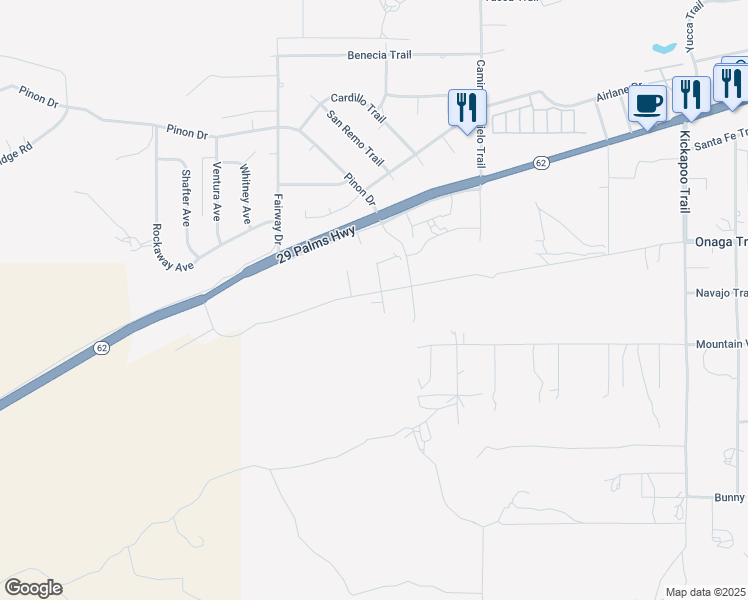 map of restaurants, bars, coffee shops, grocery stores, and more near Navajo Trail in Yucca Valley