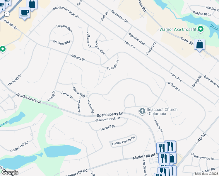 map of restaurants, bars, coffee shops, grocery stores, and more near 305 Wotan Road in Columbia