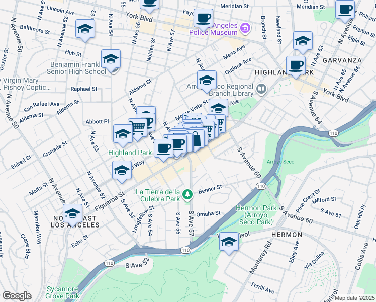 map of restaurants, bars, coffee shops, grocery stores, and more near in Los Angeles