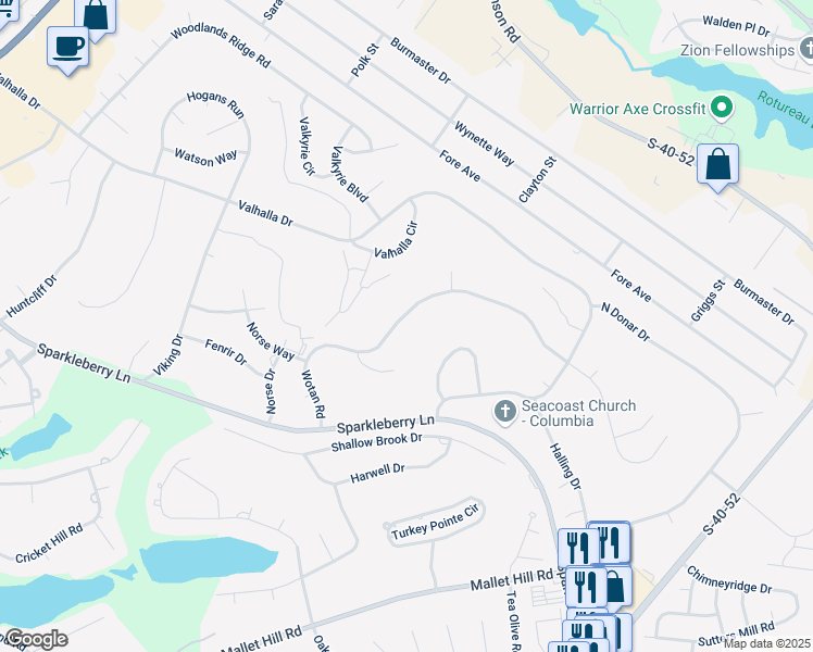 map of restaurants, bars, coffee shops, grocery stores, and more near 316 Wotan Road in Columbia