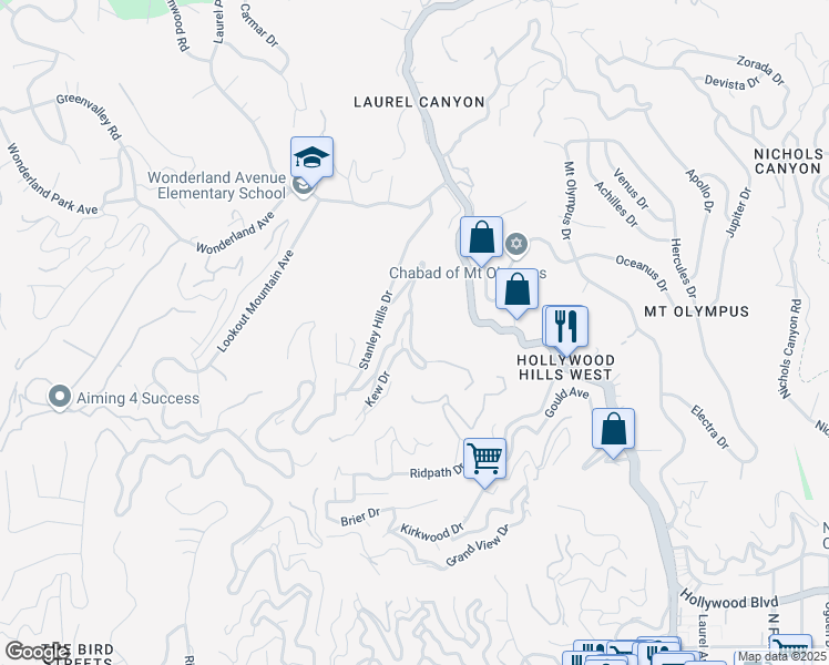 map of restaurants, bars, coffee shops, grocery stores, and more near 2172 Beech Knoll Road in Los Angeles