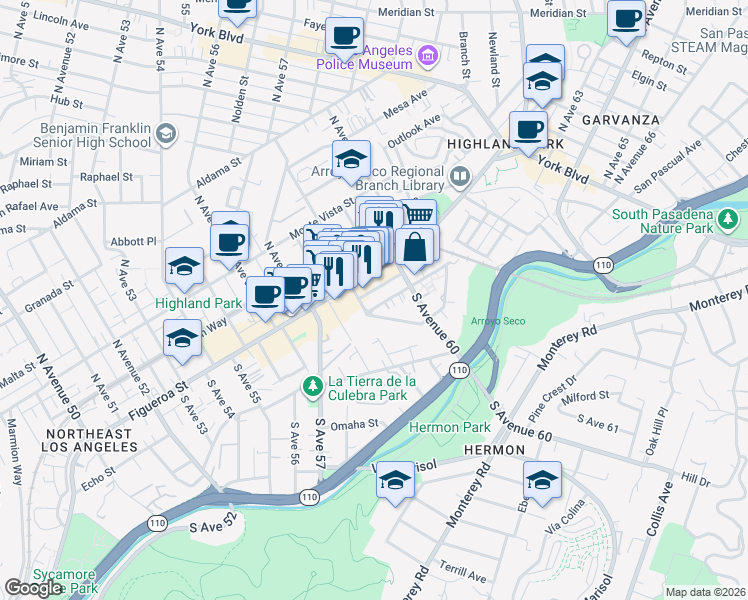 map of restaurants, bars, coffee shops, grocery stores, and more near 5915 Echo Street in Los Angeles