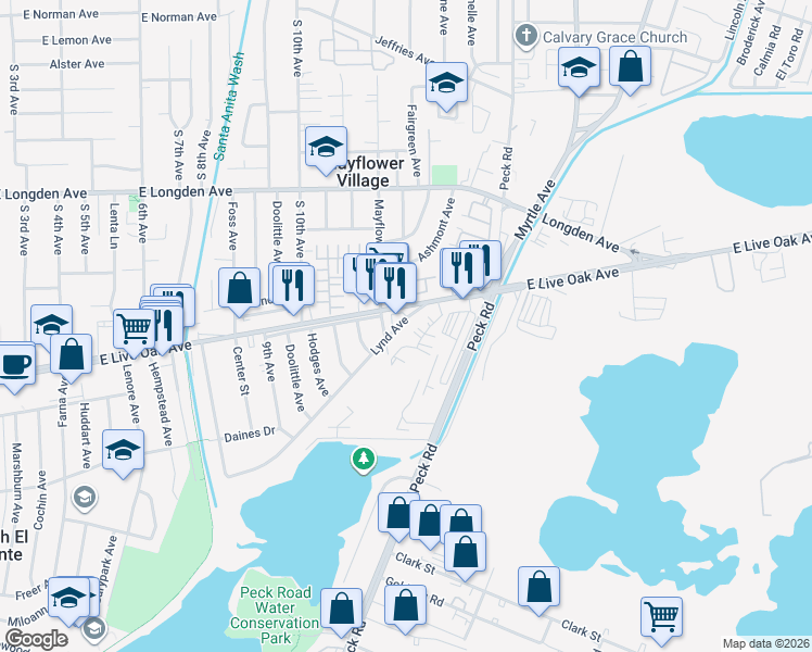 map of restaurants, bars, coffee shops, grocery stores, and more near 4384 Lynd Avenue in Arcadia
