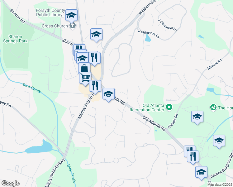 map of restaurants, bars, coffee shops, grocery stores, and more near 3360 Tiffany Court in Suwanee