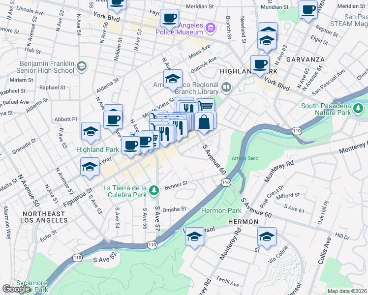 map of restaurants, bars, coffee shops, grocery stores, and more near 5915 Echo Street in Los Angeles