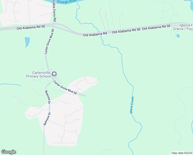 map of restaurants, bars, coffee shops, grocery stores, and more near 26 Bridgestone Way in Cartersville