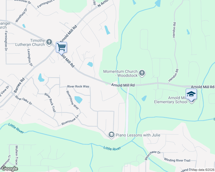 map of restaurants, bars, coffee shops, grocery stores, and more near 638 Arnold Mill Rd in Woodstock