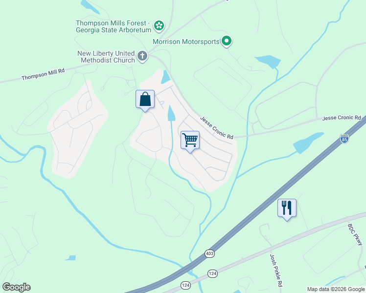 map of restaurants, bars, coffee shops, grocery stores, and more near 682 New Liberty Way in Braselton