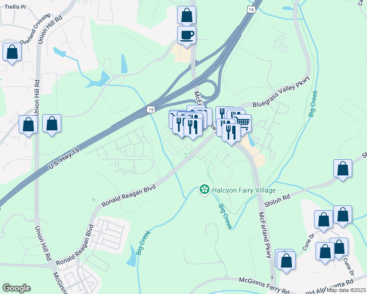 map of restaurants, bars, coffee shops, grocery stores, and more near 6750 Avis Walk in Johns Creek