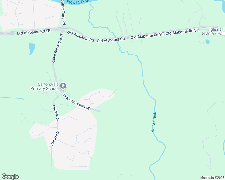 map of restaurants, bars, coffee shops, grocery stores, and more near 26 Bridgestone Way in Cartersville