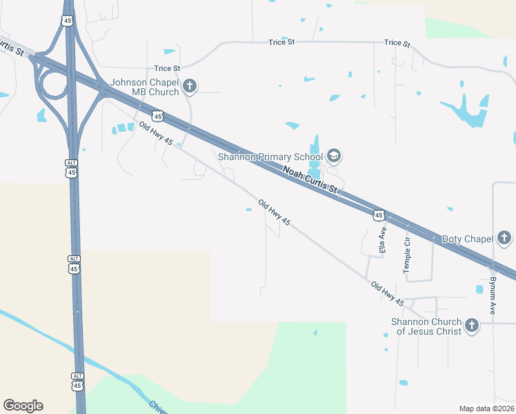 map of restaurants, bars, coffee shops, grocery stores, and more near 234-298 Old Highway 45 in Shannon