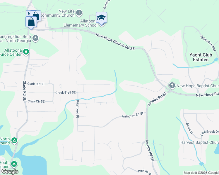 map of restaurants, bars, coffee shops, grocery stores, and more near 4135 Bryan Drive in Acworth