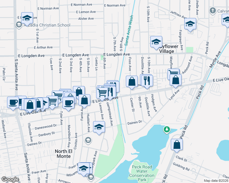 map of restaurants, bars, coffee shops, grocery stores, and more near 2446 South 8th Avenue in Arcadia
