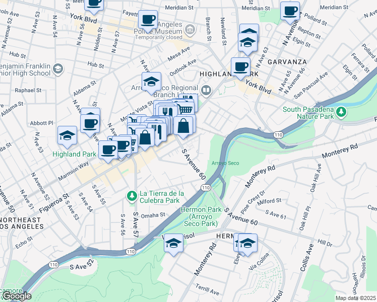 map of restaurants, bars, coffee shops, grocery stores, and more near 219 South Avenue 60 in Los Angeles